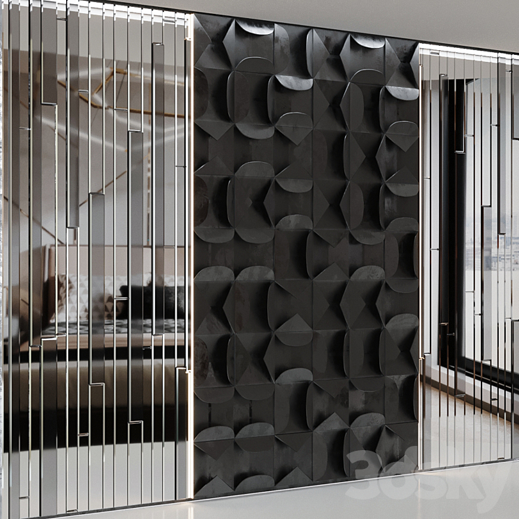 Decorative volumetric wall panel mid century modern Black. 3DS Max - thumbnail 2