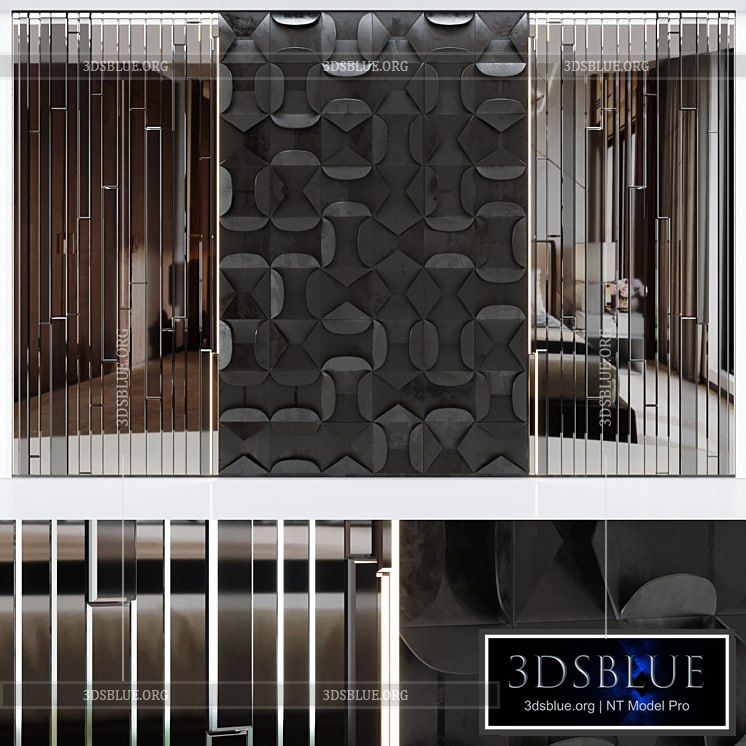 Decorative volumetric wall panel mid century modern Black. 3DS Max - thumbnail 3