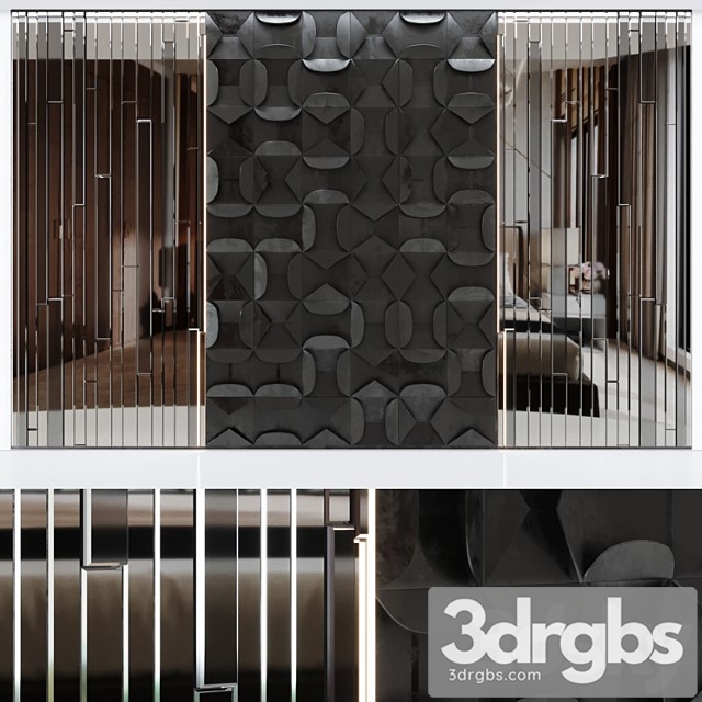 Decorative volumetric wall panel mid century modern black. 3dsmax Download - thumbnail 1