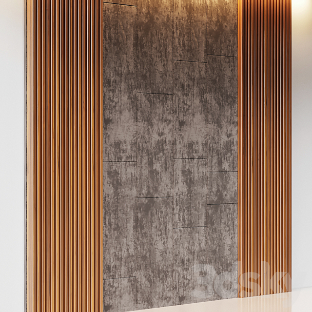 Decorative wall panel made of oak battens and beige velveteen 3DS Max Model - thumbnail 2