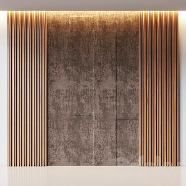 Decorative wall panel made of oak battens and beige velveteen 3DS Max Model - thumbnail 3