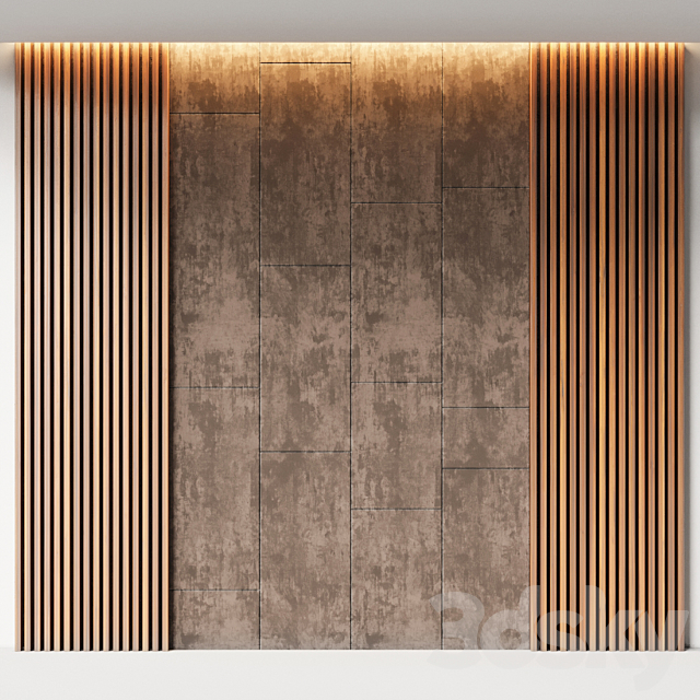 Decorative wall panel made of oak battens and beige velveteen 3DS Max Model - thumbnail 5