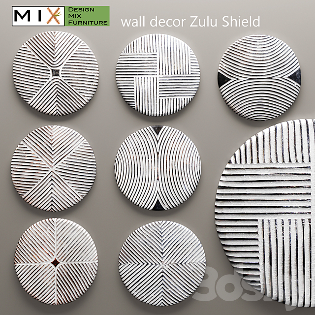 Design Mix Furniture. Zulu Shield. Panel. panel. Africa. white. bleached. abstraction. picture. set. wall decor 3DSMax File - thumbnail 1