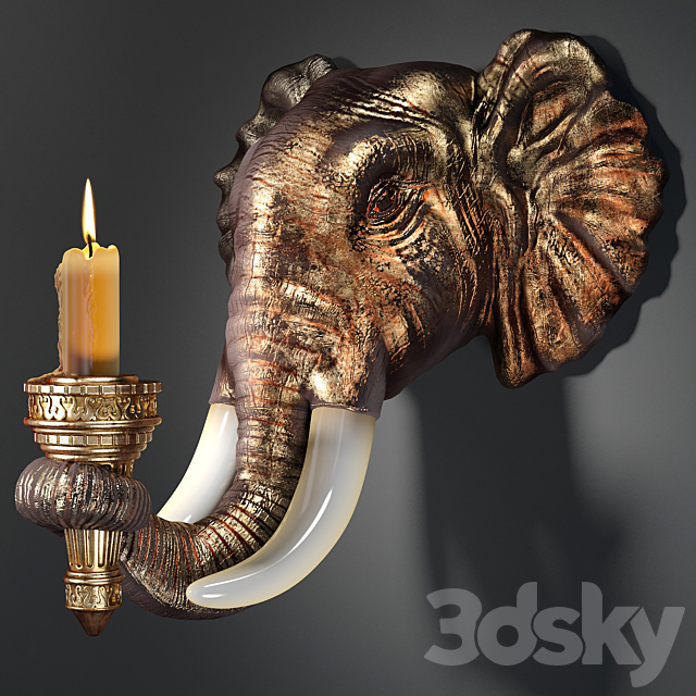 Design Toscano Elephant Sculptural Wall Sconce 3ds Max - thumbnail 2