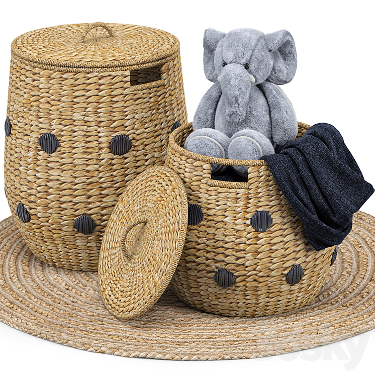 Dot Basket Kairo Jute Rug Elephant Toy 3DS Max - thumbnail 1