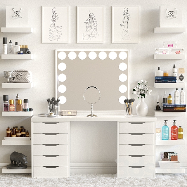 Dressing table and shelves with cosmetics. Makeup 3 3DSMax File - thumbnail 1