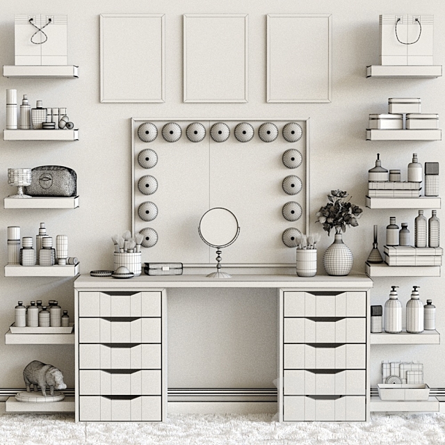 Dressing table and shelves with cosmetics. Makeup 3 3DSMax File - thumbnail 2