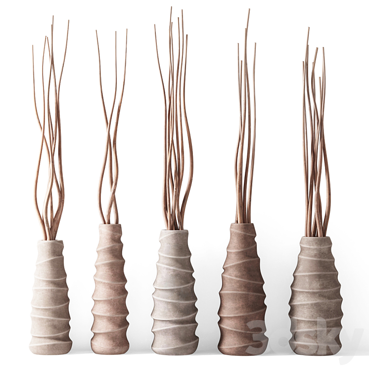 Dry branches in figured vases 3DS Max - thumbnail 1