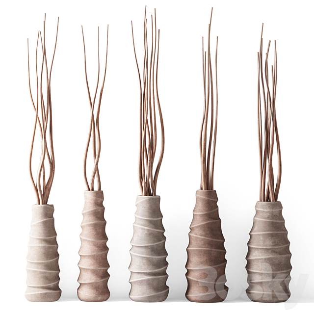 Dry branches in figured vases 3DSMax File - thumbnail 1