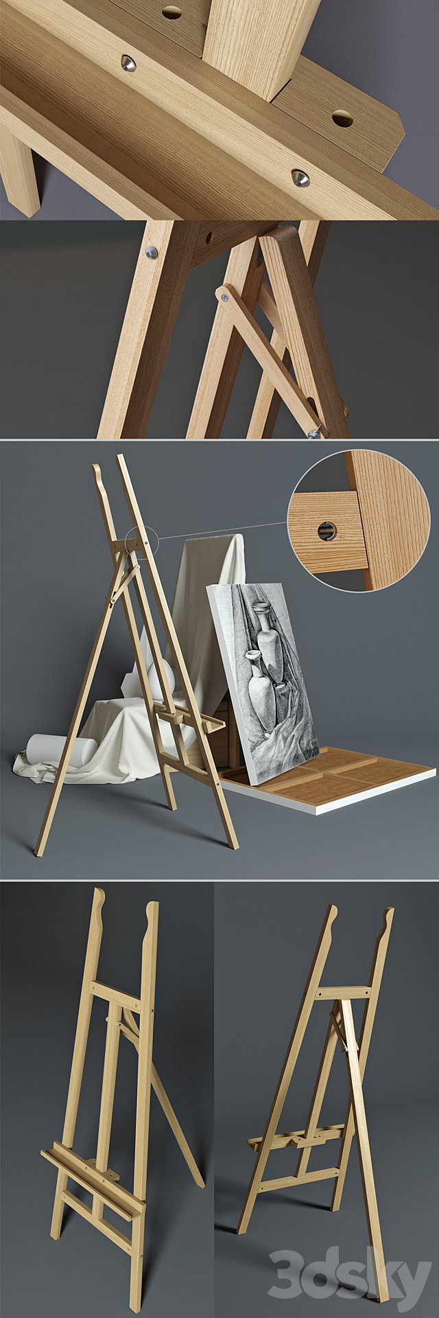 Easel outdoor BRAUBERG with a still life of plaster figures 3DSMax File - thumbnail 2