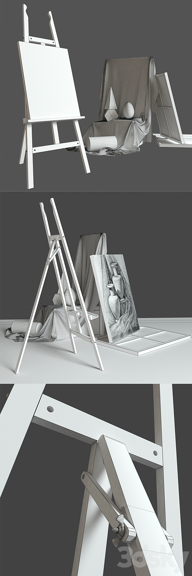 Easel outdoor BRAUBERG with a still life of plaster figures 3DSMax File - thumbnail 3