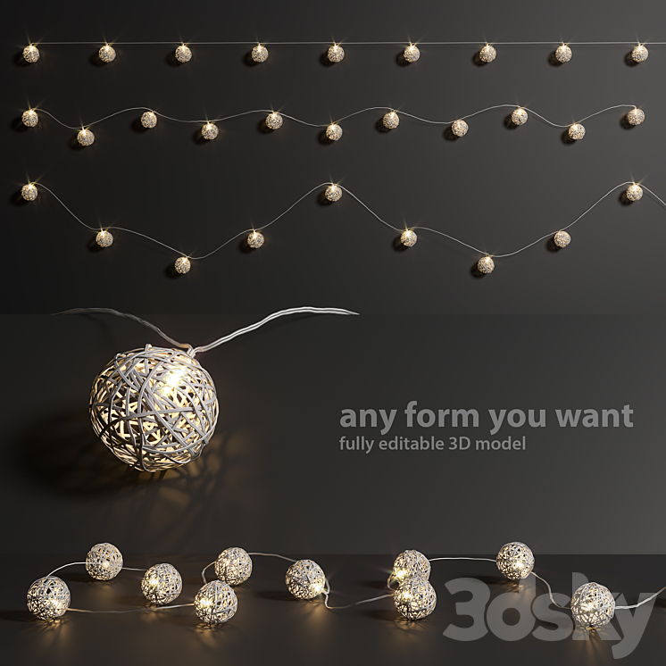 Editable garland lights set 3 3DS Max - thumbnail 1