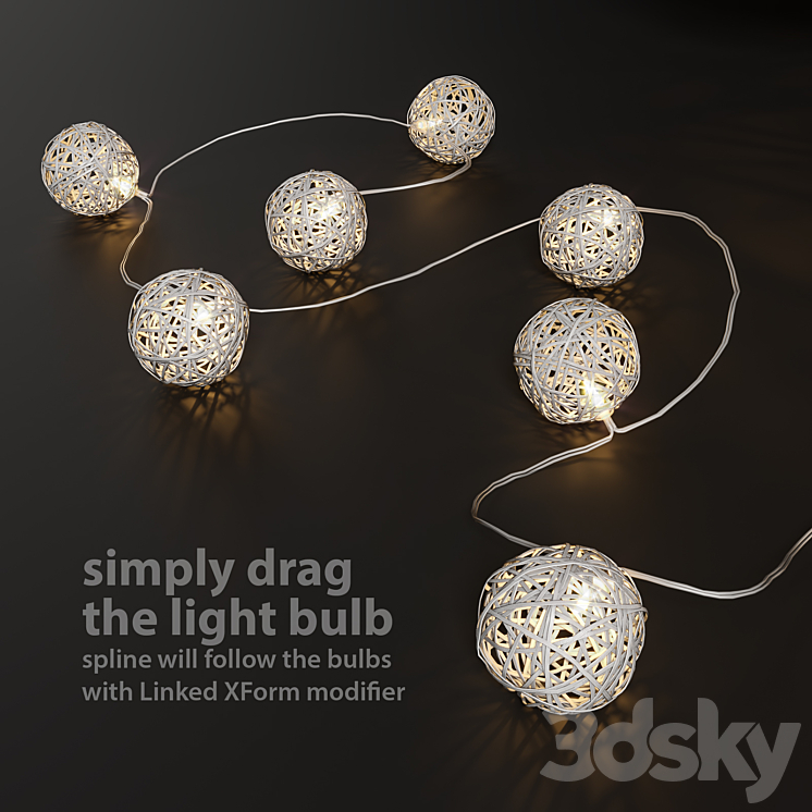 Editable garland lights set 3 3DS Max - thumbnail 2