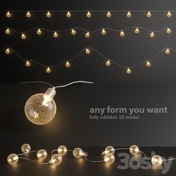 Editable garland lights set 5 3DS Max - thumbnail 1