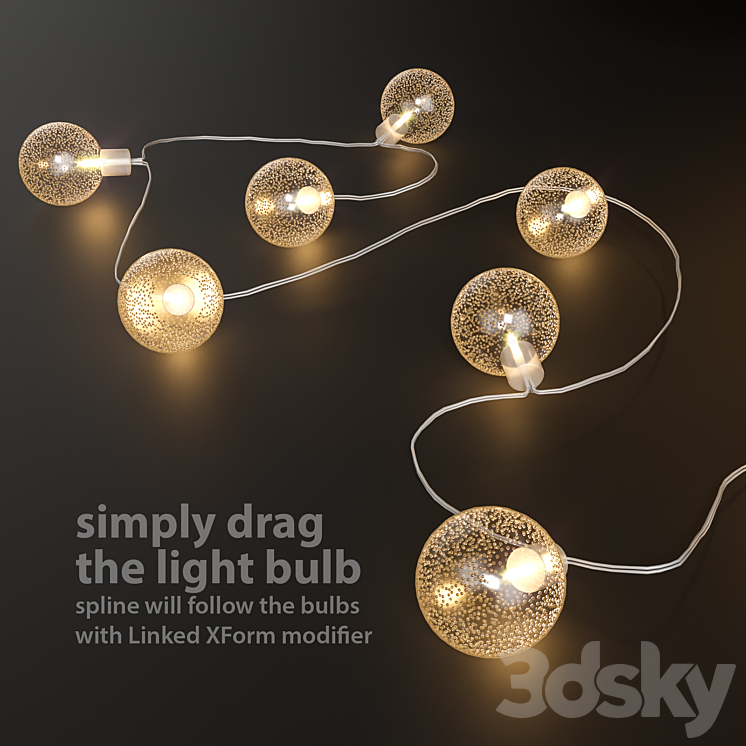 Editable garland lights set 5 3DS Max - thumbnail 2