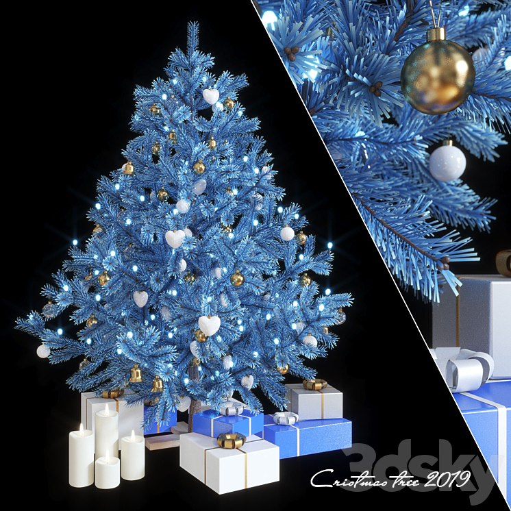 Fir-tree artificial New Year's blue 3DS Max - thumbnail 1