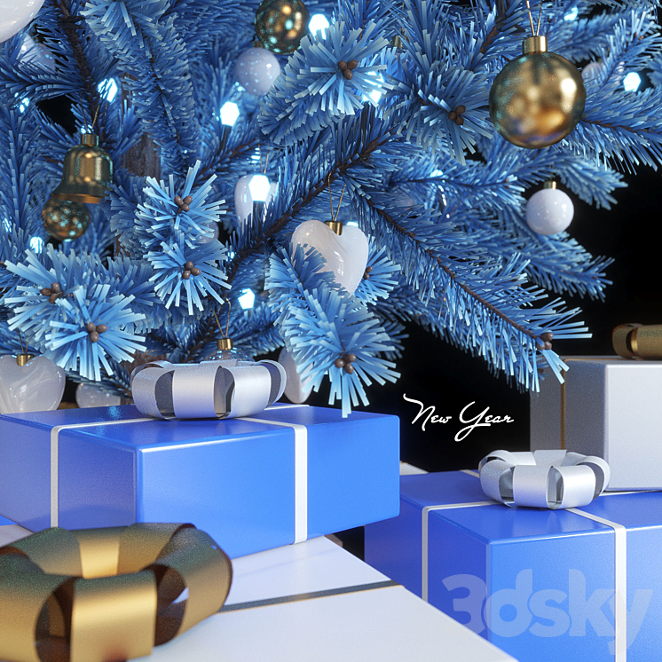 Fir-tree artificial New Year's blue 3DS Max - thumbnail 2