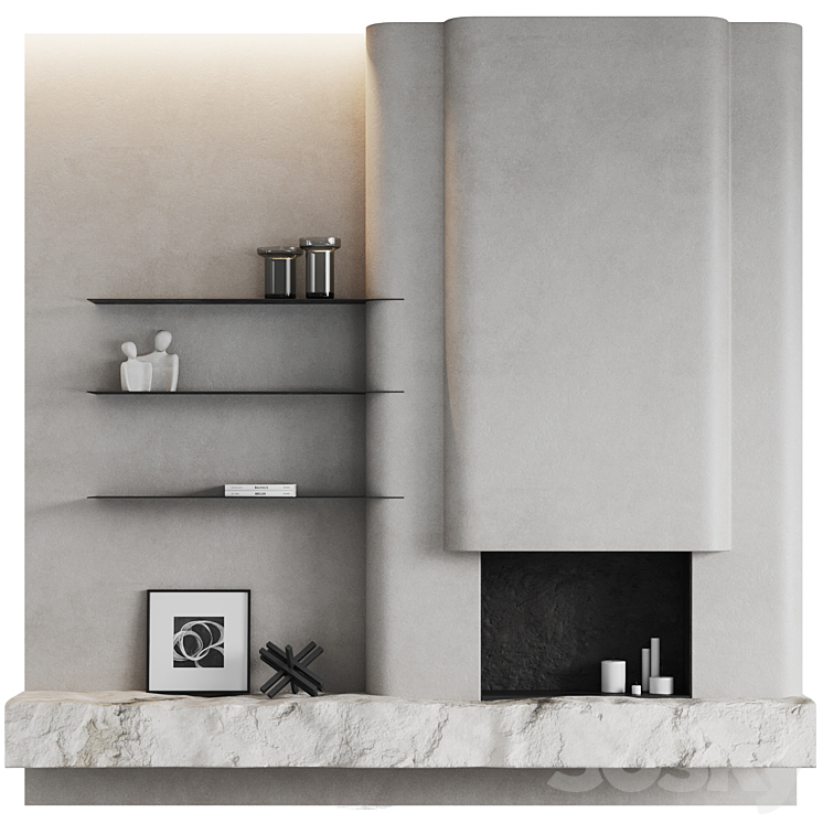 Fireplace area Monolithic 3DS Max Model - thumbnail 1