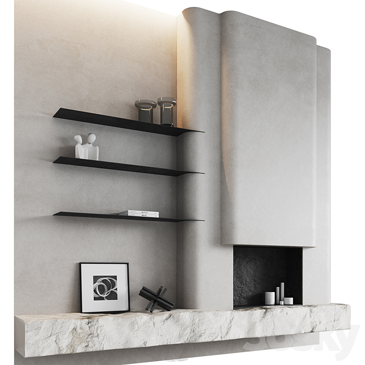 Fireplace area Monolithic 3DS Max Model - thumbnail 2