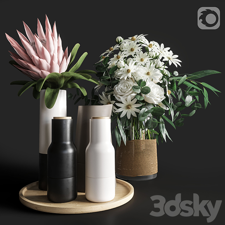 Flower Set 003 Protea and Roses 3DS Max - thumbnail 1