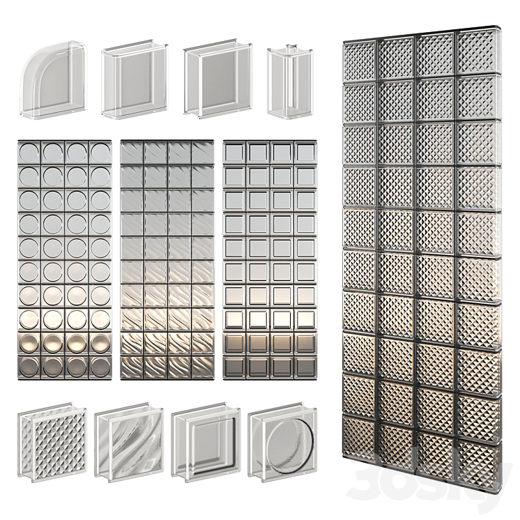 Glass Block Wall 07 3DS Max Model - thumbnail 1