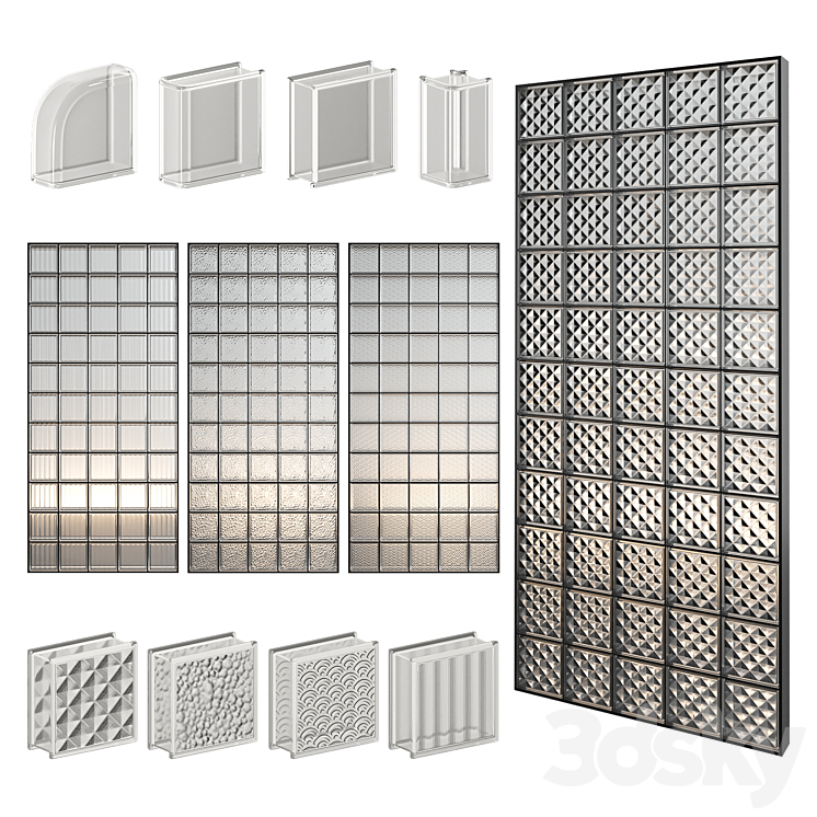 Glass Block Wall 10 3DS Max Model - thumbnail 1