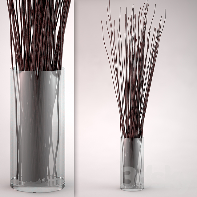 Glass vase with twigs 3ds Max - thumbnail 1