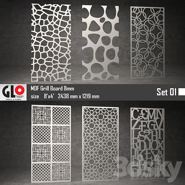 GLO MDF Board 8mm Set 01 3DSMax File - thumbnail 1