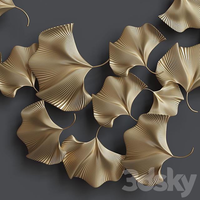 Golden ginkgo leaves 3DS Max Model - thumbnail 2