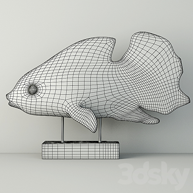 Hand-Carved Driftwood Fish On Stand 3DS Max Model - thumbnail 2