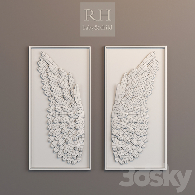 hand-folded paper angel wing art 3DS Max Model - thumbnail 2