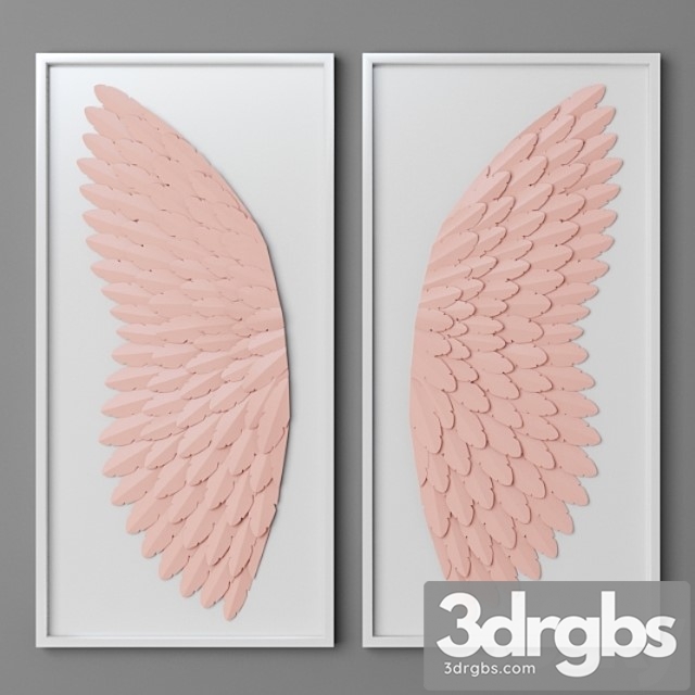 Hand-folded paper angel wing art – pink 3dsmax Download - thumbnail 1