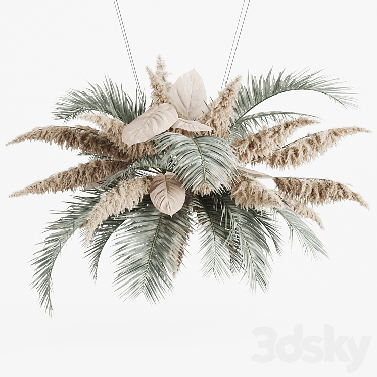 Hanging decor of palm leaves and pampas grass 3DS Max - thumbnail 1