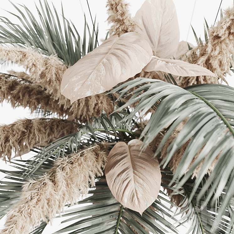 Hanging decor of palm leaves and pampas grass 3DS Max - thumbnail 2