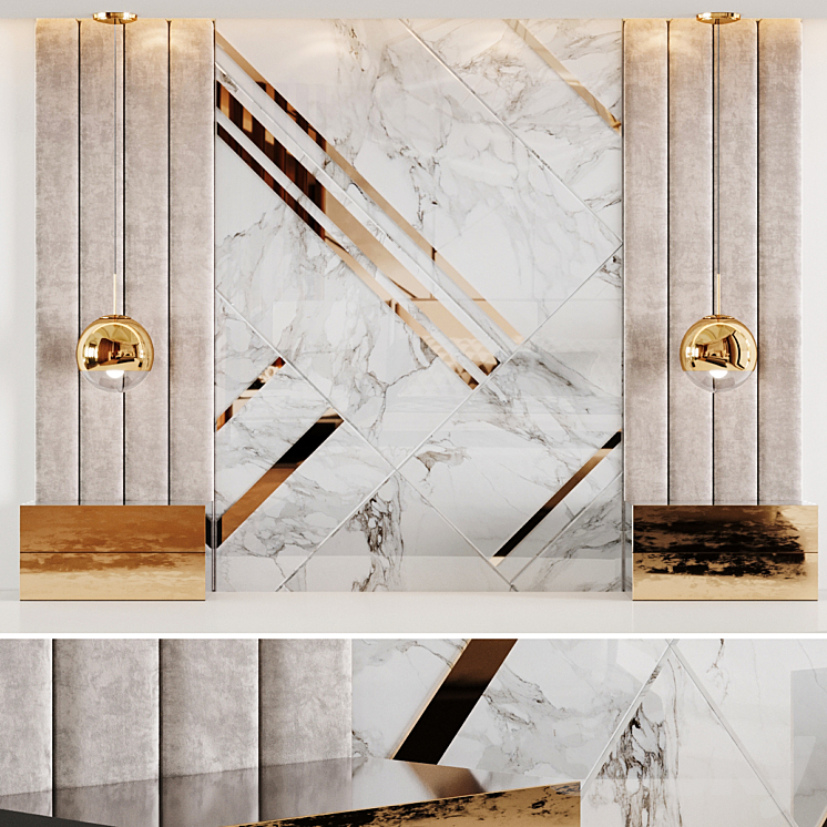 Headboard in white Rex Marble and soft beige panels 3DS Max - thumbnail 1