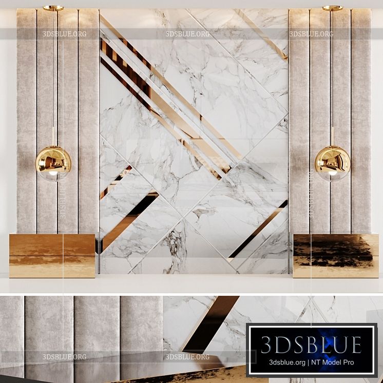 Headboard in white Rex Marble and soft beige panels 3DS Max - thumbnail 3