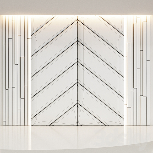 Headboard made from beige panels and gold planks 3DS Max Model - thumbnail 4