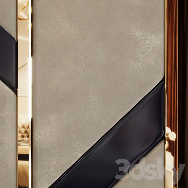 Headboard made of bronze mirror and soft beige panels 3DS Max Model - thumbnail 3