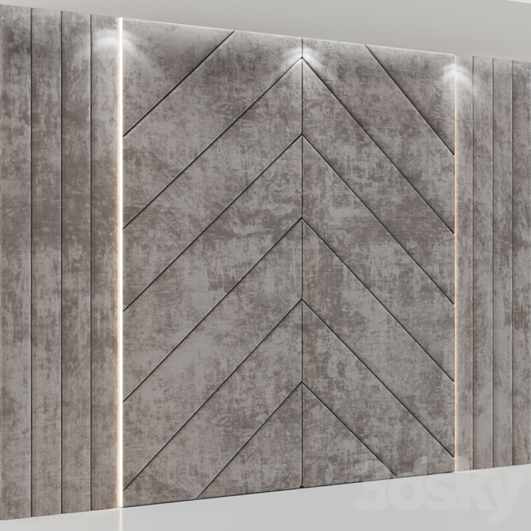 Headboard made of soft beige panels 3DS Max - thumbnail 1