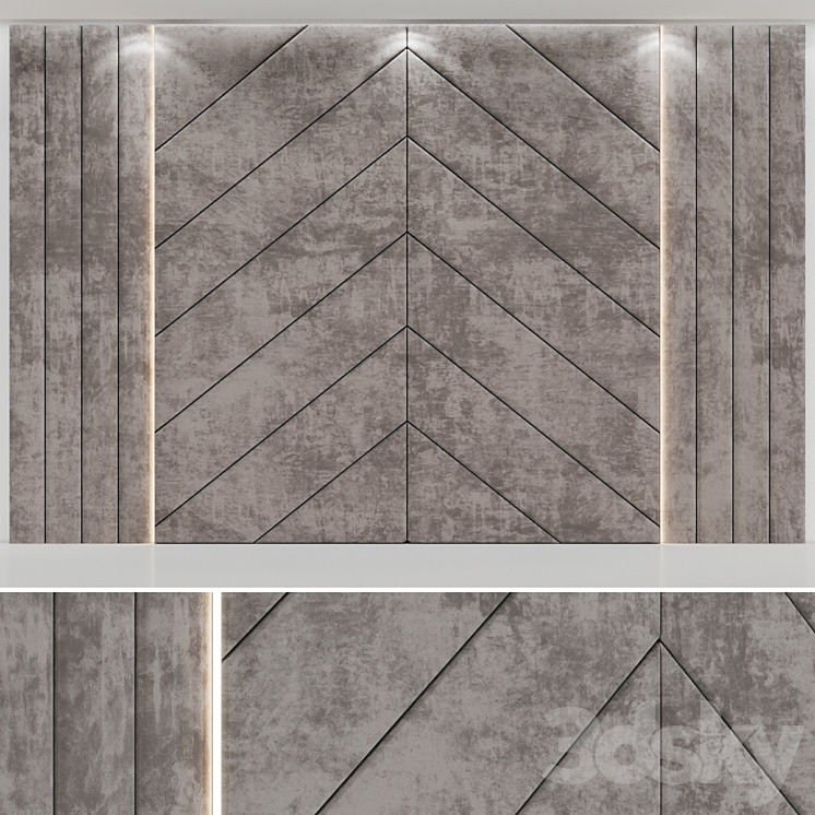 Headboard made of soft beige panels 3DS Max - thumbnail 2