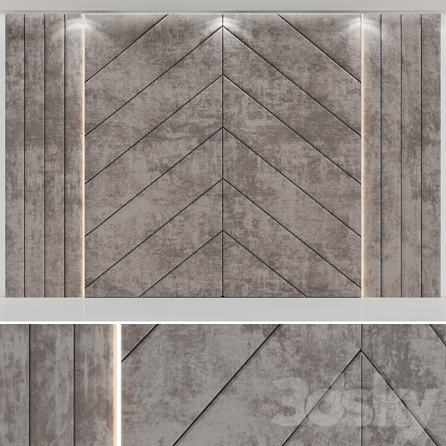 Headboard made of soft beige panels 3DSMax File - thumbnail 2