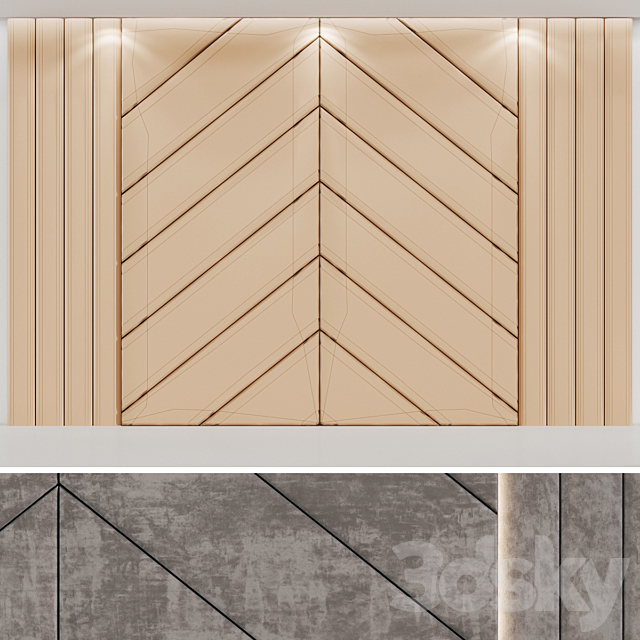 Headboard made of soft beige panels 3DSMax File - thumbnail 3