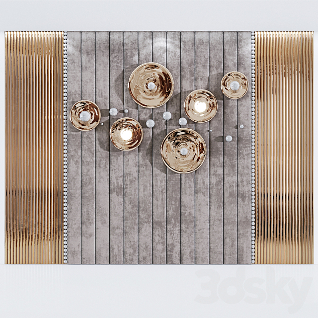 Headboard made of soft beige panels and 3d decor 3DS Max Model - thumbnail 2