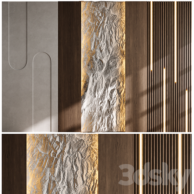 Headboard wood and concrete 3d Wall Panel 02 3ds Max - thumbnail 1