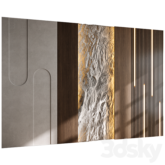 Headboard wood and concrete 3d Wall Panel 02 3ds Max - thumbnail 2