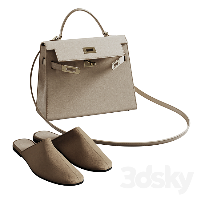 Hermes bag and mules 3ds Max - thumbnail 1