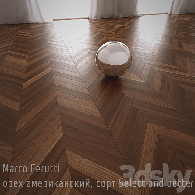 Herringbone parquet French Marco Ferutti engineering board American walnut 3ds Max - thumbnail 1