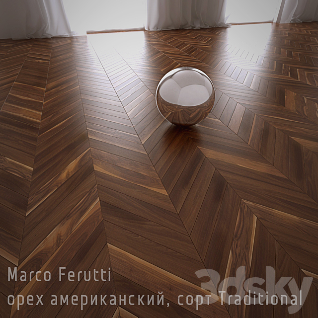 Herringbone parquet French Marco Ferutti engineering board American walnut 3ds Max - thumbnail 2