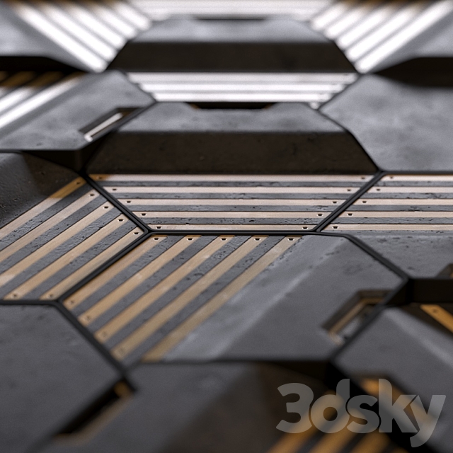 Hexagonal wall panels made of wood and concrete 3DS Max Model - thumbnail 2