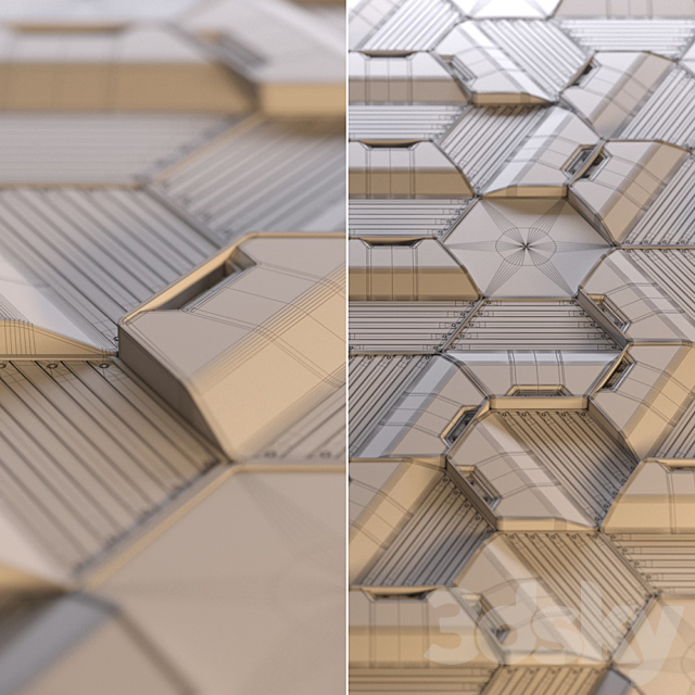 Hexagonal wall panels made of wood and concrete 3DS Max Model - thumbnail 3